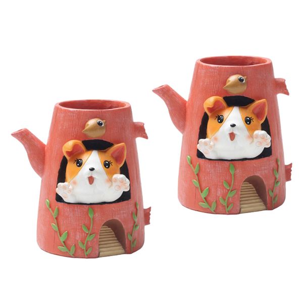 

2xresin сочной горшок сад плантатор корги фигурка home garden decor чайник