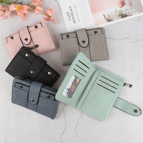 

women wallet simple retro rivets short wallet coin purse card holders handbag for girls purse small ladies bolsa feminina, Red;black