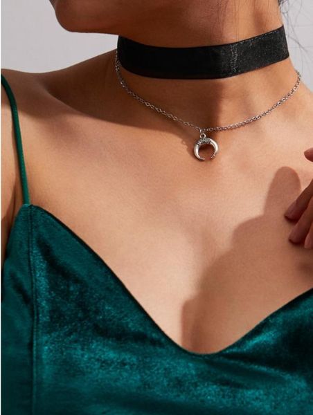 

selling accessories lace necklace choker arc crescent necklace multilayer lace neck band neck ring, Black
