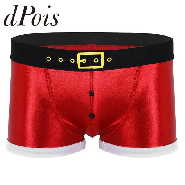 

red mens faux leather printed belt pattern christmas holiday santa claus costume boxer shorts homme holiday shorts trukns 12.25