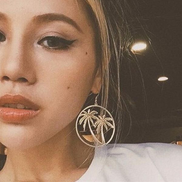 

E0205 Hot Sale Coconut Tree Hollow Drop Earrings For Women Punk Gold Color Big Round Dangle Drop Earrings Fashion Jewelry