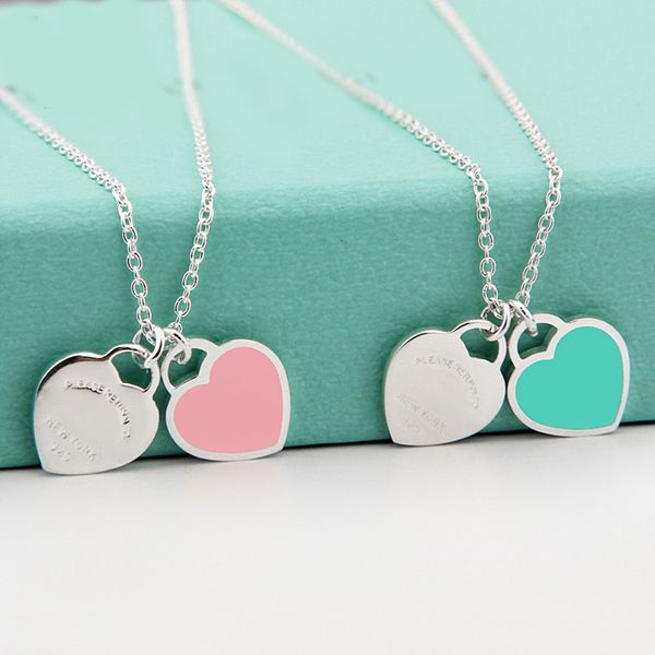 

beichong fashion two love blue heart pendant necklaces gold-color stainless steel necklaces simple pendant women necklace girl gift, Silver