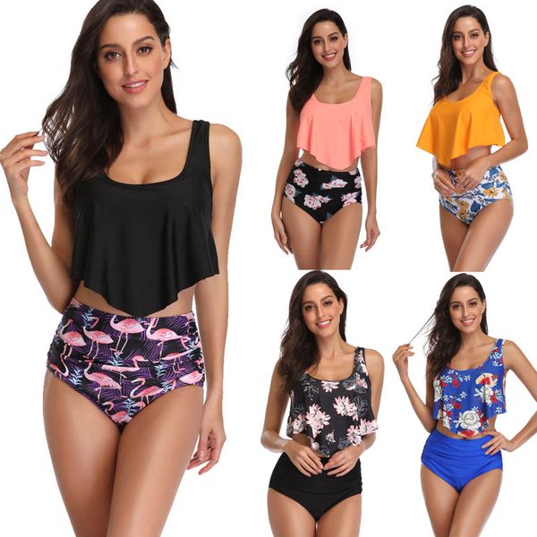 

vowda 2020 bikini sets women swimsuit high waist halter bathing suit swimwear push up, White;black