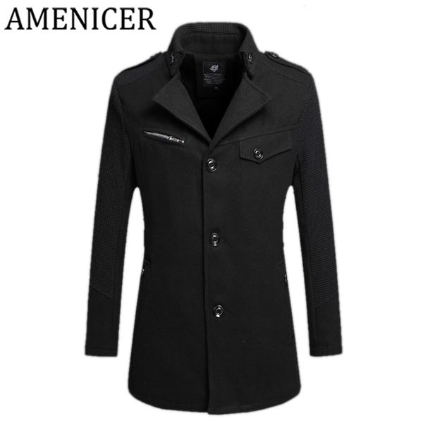

the new mens short paragraph jacket single-breasted clothing button style trench coat solid color bomber coat for windbreaker, Tan;black
