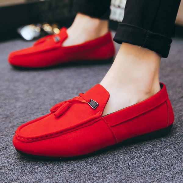 

male suede tassel loafer red bottoms mens shoes breathable comfort lightweight slip on driving shoes casual flats mocassin homme, Black