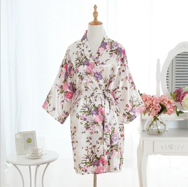 

wholesale summer fashion concise stunning luxury imitation silk floral nightgown short kimono bathrobe cardigan robe bathrobe, Blue;gray