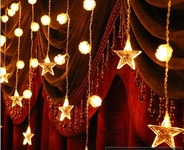 3.5X0.65M 96 LED Snowball Star Edelweiss Luci per tende per tende Festa di nozze di Natale Decorazione da giardino per feste US / EU / AU / UK Plug