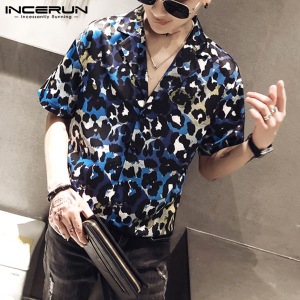 

men's casual shirts fashion men print short sleeve lapel holiday shirt hawaiian streetwear breathable slim button mens summer blouse in, White;black