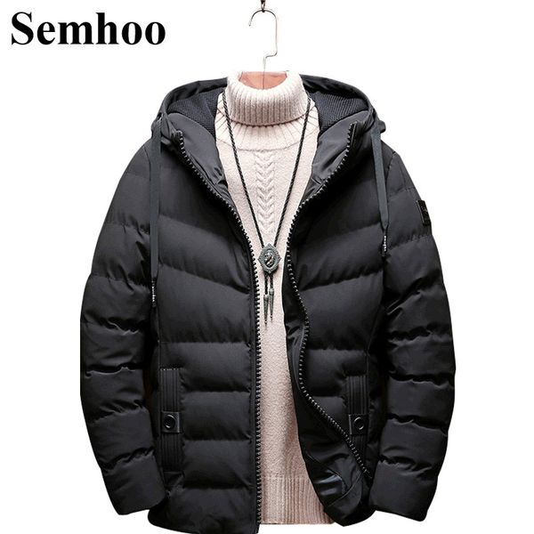 

2019 winter new men's down cotton coat hooded thick warm solid color simple wild loose cotton parkas male plus size m---3xl, Black