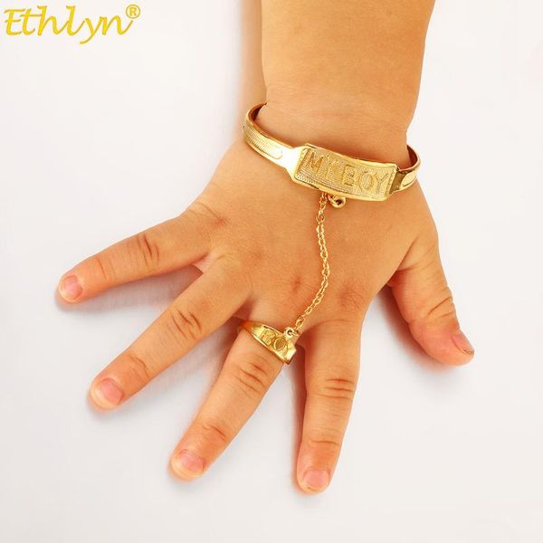 

ethlyn adjustable baby kids gold filled plated bangles hand bracelets gift my boy toddlers lovely jewelry with ring b204, Black
