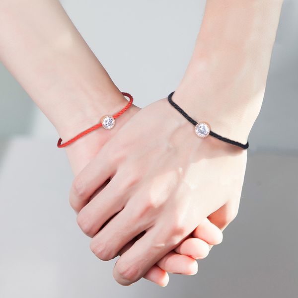 

new fashion crystal from austrian bracelet braided couple bracelets for women and men lucky red rope chain bangles jewelry, Black