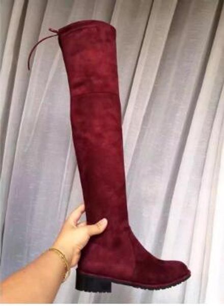 

new fashion suede leather thigh high boots chunky high heels women stretch over the knee boots autumn winter shoes ladies, Black