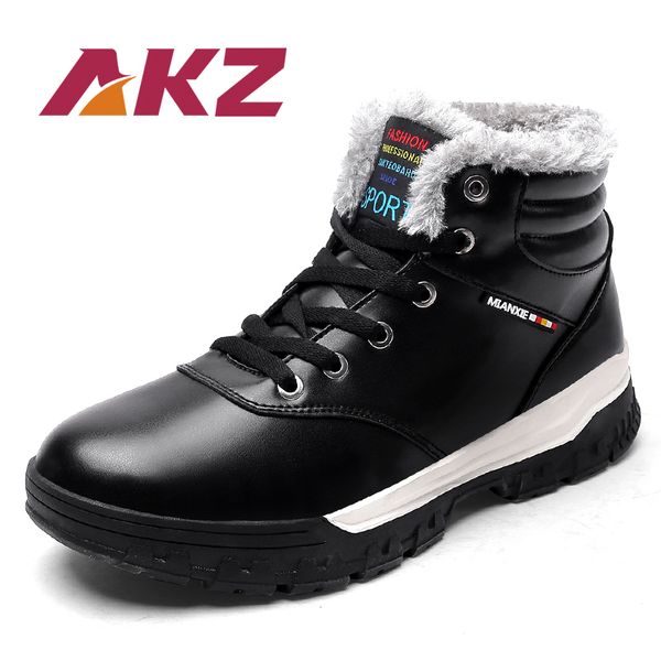 

akz 2018 new arrival men's ankle boots winter warm snow boots male work round toe lace-up big size 39-48, Black