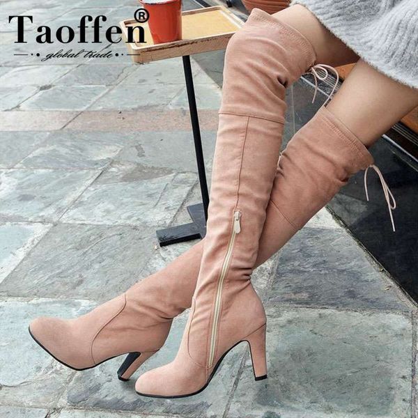 

taoffen size 31-45 women over the knee boots high heel woman shoes fur winter knee boots fashion sweet warm woman long, Black
