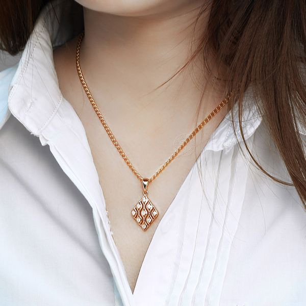 

585 rose gold crystal rectangle pendant chain necklace for women girls white lozenge pendant chic jewelry gp402, Silver