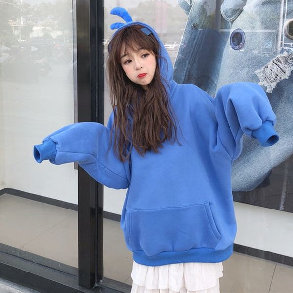 

winter casual long sleeve pullovers loose hooded fleece women hoodies cute sweatshirts rk, Black
