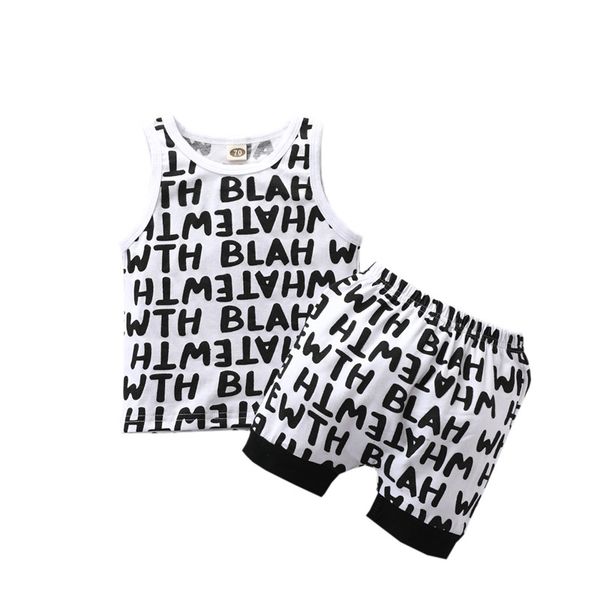 

2020 toddler kids baby boys cotton vest +loose shorts pants summer outfits, White
