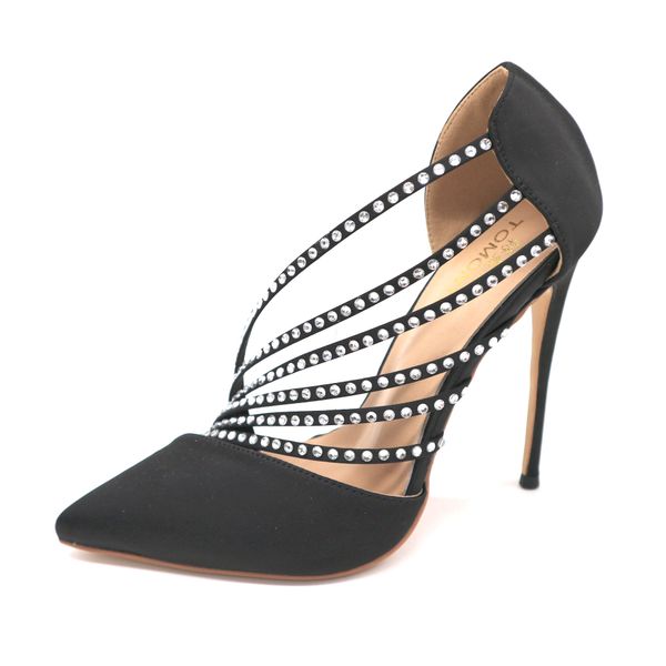 

summer fashion women pumps black satin crystal stiletto point toe bride wedding shoes high heels real p 12cm 10cm 8cm brand