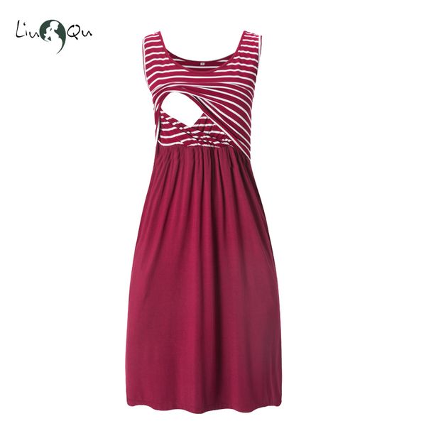 

liu & qu women's sleeveless nursing dress stripe maternity dress breastfeeding pregnancy clothes pregnant women dresses soft y190522, White