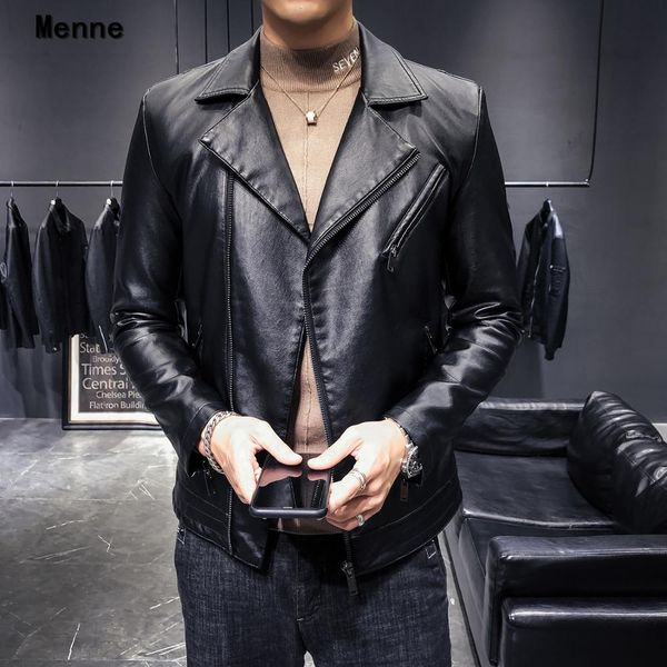 

menne 2019 new men's jacket\ winter leather/locomotive/lapel, Black