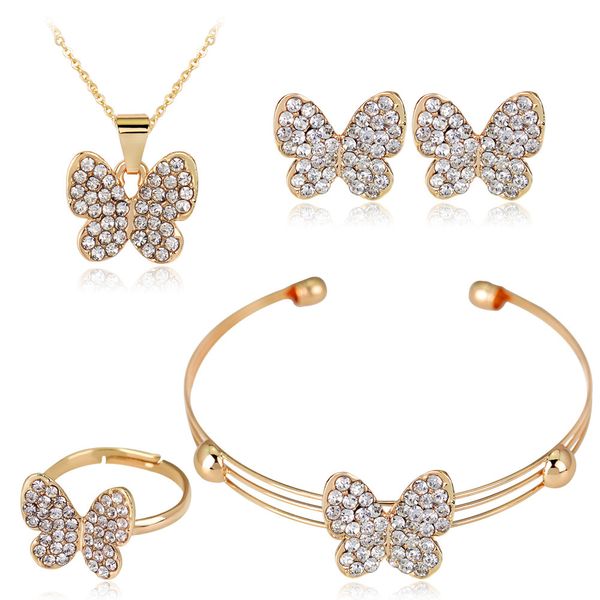 

european and american new necklace set stars studded butterfly necklace earrings ring bracelet set, Black