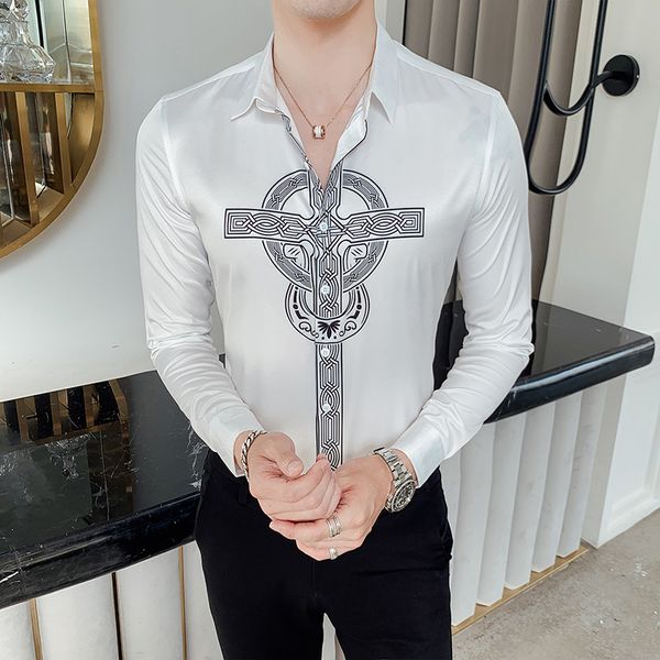 

british style banquet wedding shirt party fashion shirt bar nightclub men bright long men long sleeved, White;black