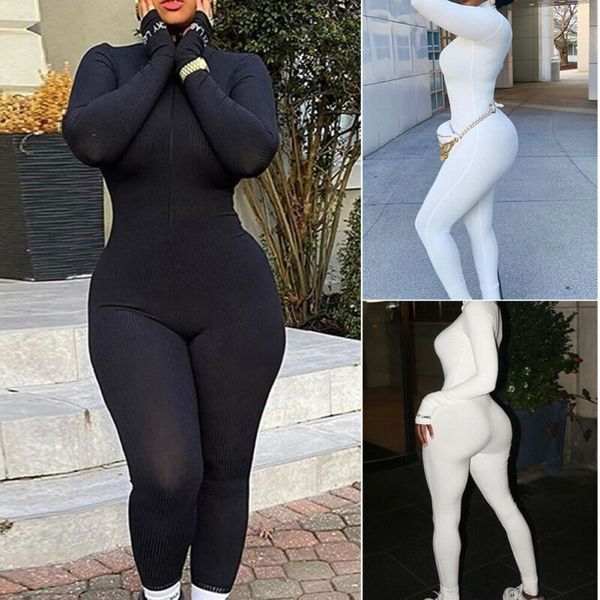 

knitted womens fashion bodycon jumpsuit white black long sleeve skinny rompers womens 2020new jumpsuit romper trousers, Black;white