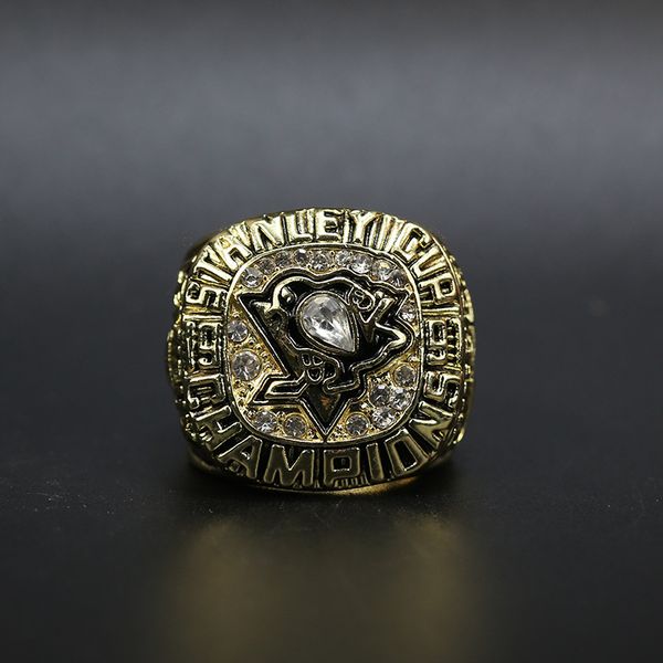 

1991 pittsburgh p e n g u i n s stanley cup hockey championship ring souvenir fans gift wholesale drop shipping, Golden;silver