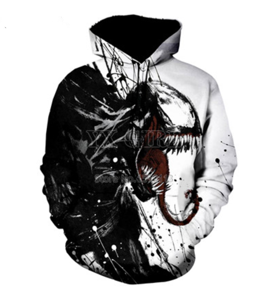 

2019 movie venom villain черепа новые горячие моды 3d печати одежда женщины / мужчины мужская толстовки пуловеры повседневный hip hop street, Black