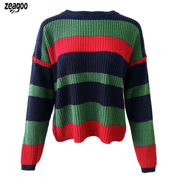 

women casual o-neck long sleeve patchwork knitted regular fit, pullover loose hips length sweater, White;black