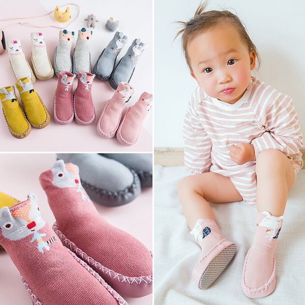 

spring and autumn new style cute cartoon baby xue ayumi wa anti-slip leather sole children floor socks ankle sock, Black