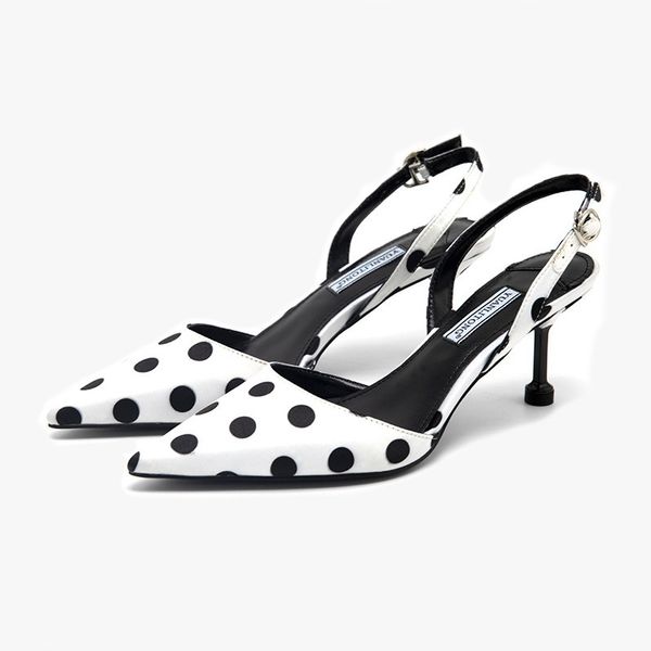 

2020 summer new style sandals woman, korea version of high-heeled empty shoes after polka dot fashion sharp sandals, Black