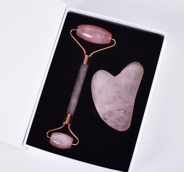 Пакет подарочной коробки Rose Quartz Roller Gua Sha Set для красивой кожи детоксикации красота для кожи массажер инструмент оригинальный натуральный нефритовый камень