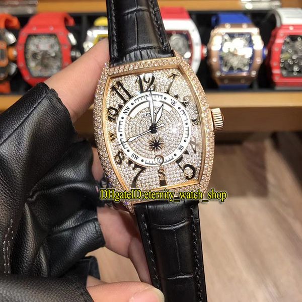 

luxry new mariner 8080 cc mar diamond date dial japan miyota automatic men's watch rose gold diamond case black leather strap sport wat, Slivery;brown