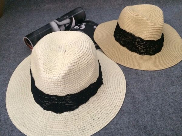 

8pcs/lot 01802-yj169 summer lace fedorsa straw paper lady leisure cap women beach holiday hat wholesale, Blue;gray