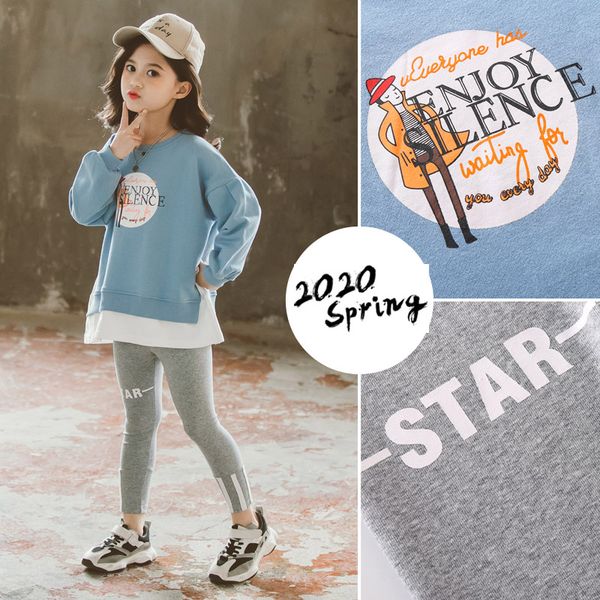 

дети девушки одежда наборы письмо печати кофты топ + леггинсы дети повседневная школа спортивные костюмы одежда 2020 осенняя мода, White