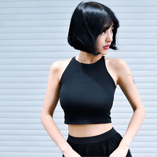 

solid color anti sweat fitness sport bra sleeveless cropped fitness running short vest camisole women yoga, White;black
