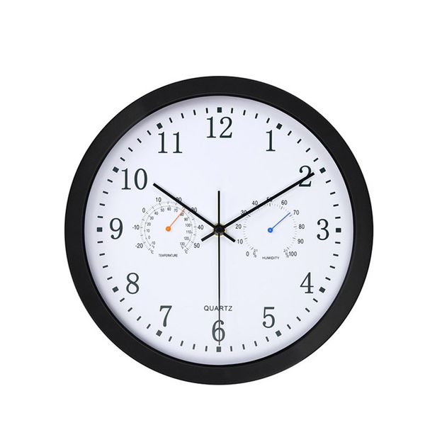 

hygrometer sweep movement wall clock indoor 3 in 1 silent quartz art decor office round home analog battery operated