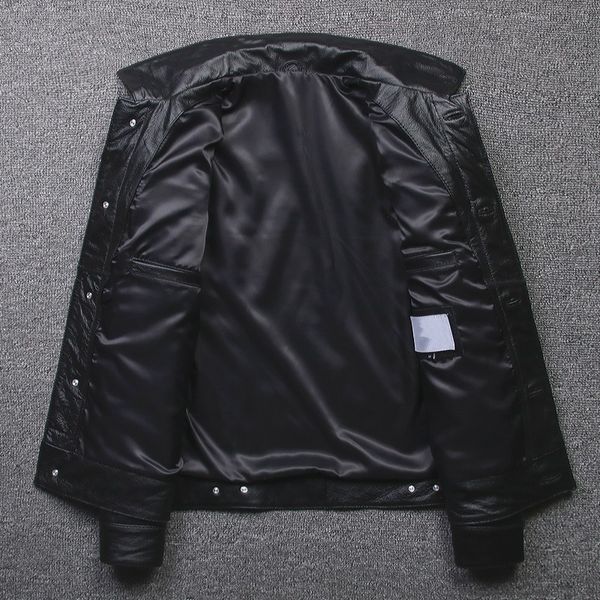 

2020 новая зима mens вскользь нагрудные воротник куртки из натуральной кожи мода короткие куртки мужские slim fit однобортный outwear m-4xl, Black