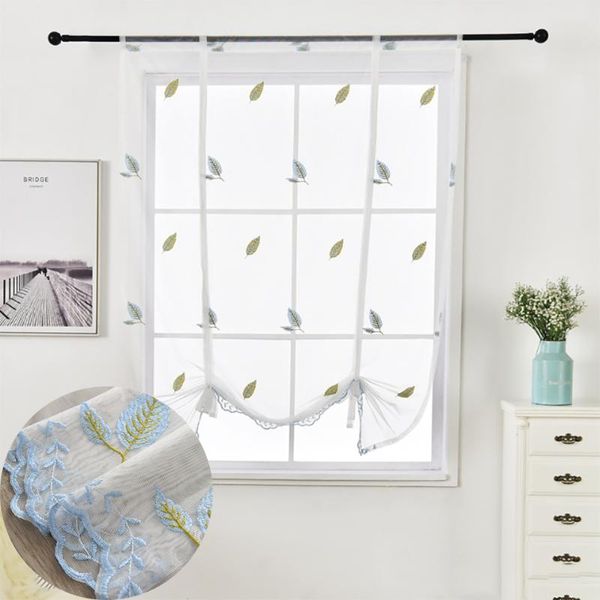 

leaves embroidered tulle roman curtains for kitchen blue lace sheer curtains for living room breathable window roman