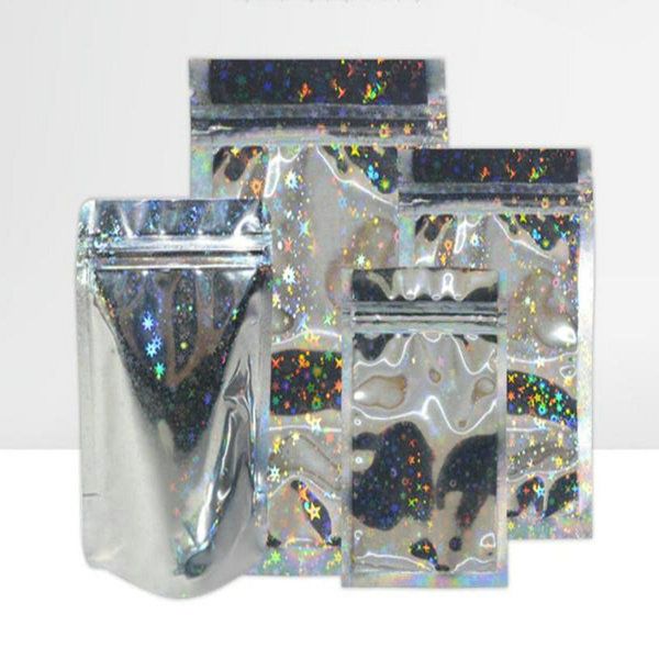 

2020 multi sizes glittery aluminum foil zipper reusable food zipp er storage packaging bag foil mylar self sealable food package dhl