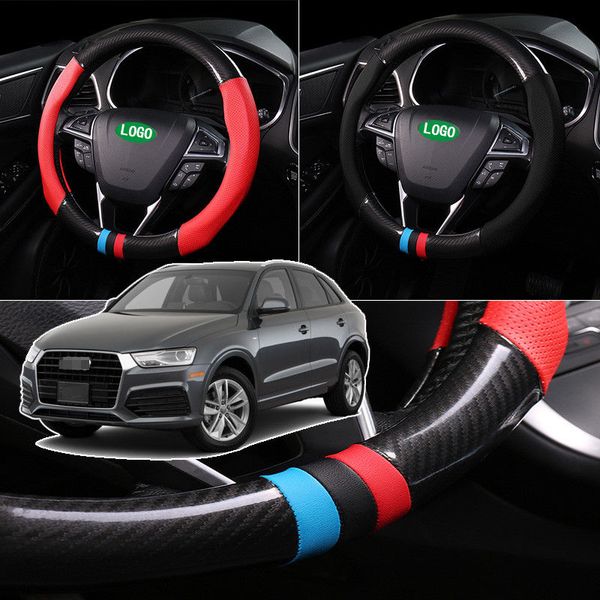 

for audi q3 car 38cm steering wheel cover anti-slip carbon fiber pvc leather