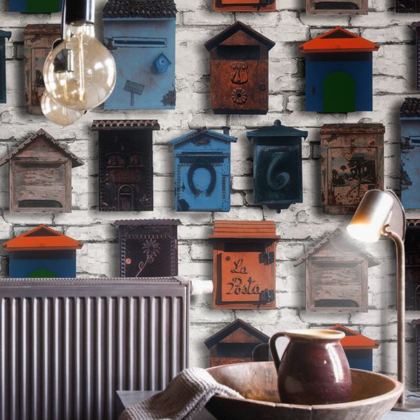 

3d retro nostalgic wallpaper personality mailbox iron wall mural bar restaurant clothing store creative thick pvc wallpaper roll