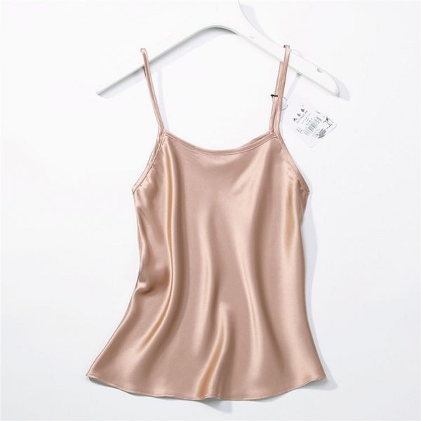 

women's 100% silk spaghetti strap camisole tank vest sleepwear  l jn003, Black;white