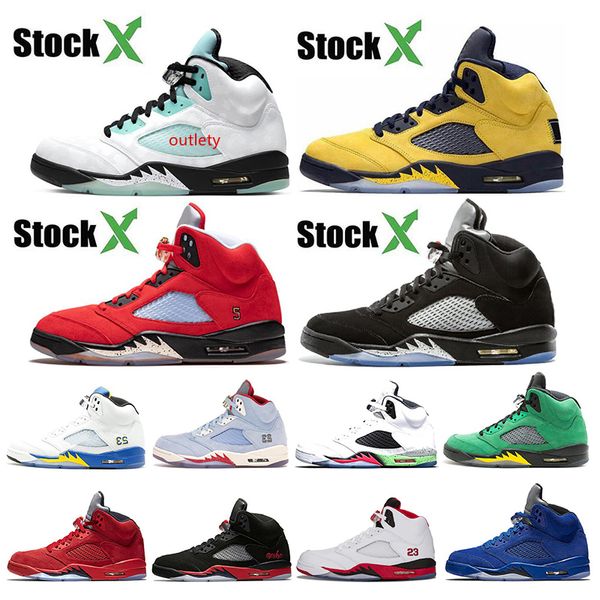 

with stock x 5 5s mens basketball shoes island green trophy room ice blue laney fab sp fire red sports sneakers size 7-13
