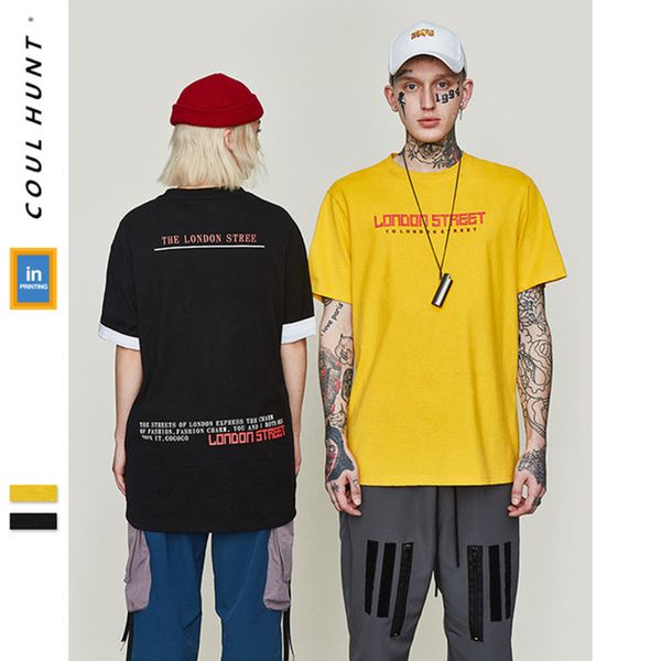 

2019 ss skateboard summer the london street printed loose tees hip hop black yellow short sleeve cotton casual t shirt, White;black