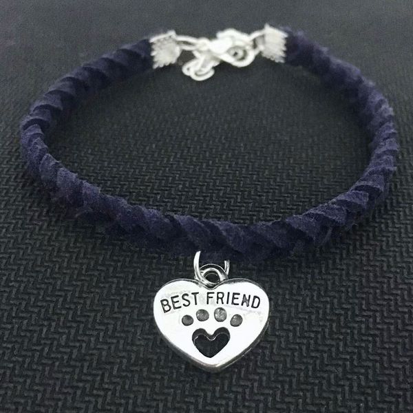

handmade lucky pets cat dog paw friend heart bracelets for men women braided navy leather rope bracelet bangle friendship brand jewelry, Golden;silver
