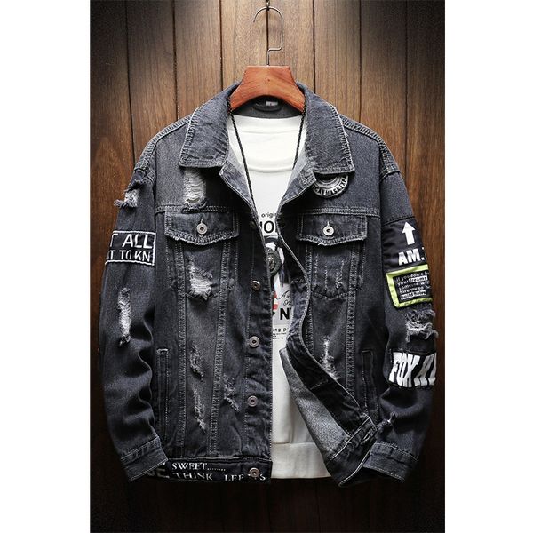 

mens jackets and coats black holes denim coats new fashion men spring autumn loose casual jean jackets outwear denim, Black;brown