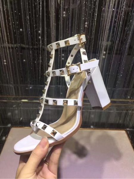 

new european women's rivets sandals with 9.5 cm high rivets fashion sandals 6 color sizes 35-41 with full packing, Black