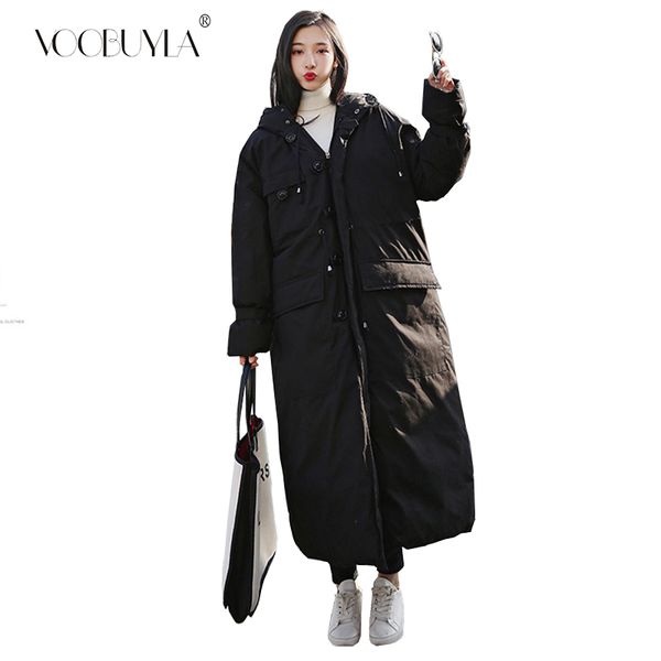 

2019 winter women's long parka jackets female coat hooded loose oversize thick warm coat korean fashion clothing snow wear, Black